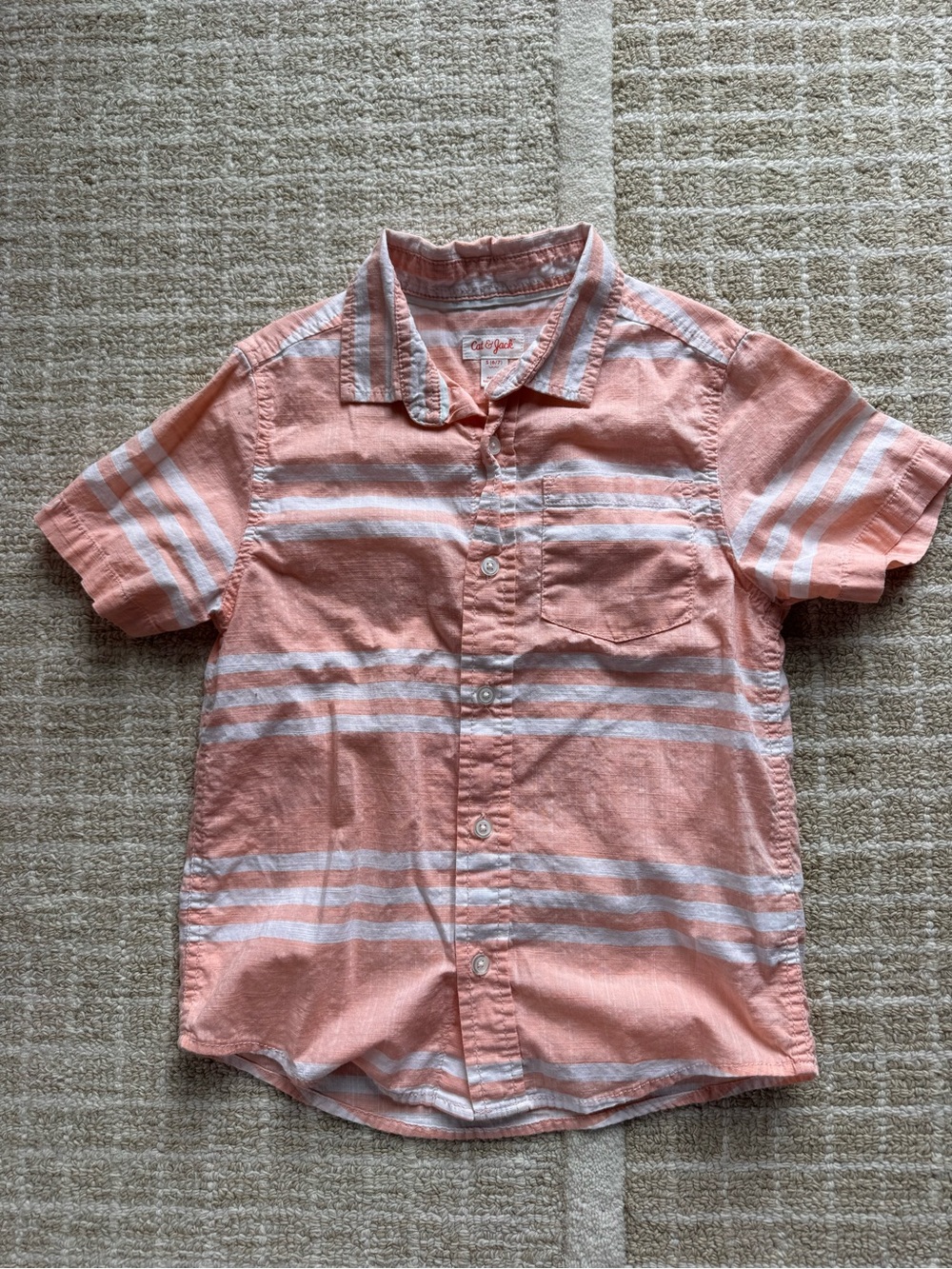 Cat & Jack Peach and White Striped Short-Sleeve Button-Down Shirt